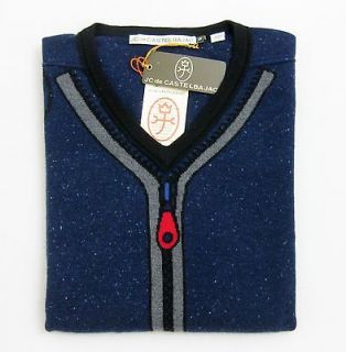 New JC de CASTELBAJAC Wool Cashmere Navy V Neck Sweater Shirt 56 XXL 
