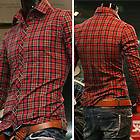 NEW Mens Dress & Casual Button Down Slim Formal Shirts Check Red 4SZ S 