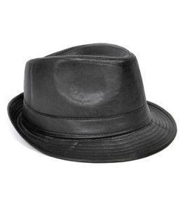 Jet Black Faux Leather Fedora Hat (BGH0703)