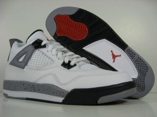 New AIR Jordan 4 Retro (PS) White/Black Cement Grey Cement 4s 308499 