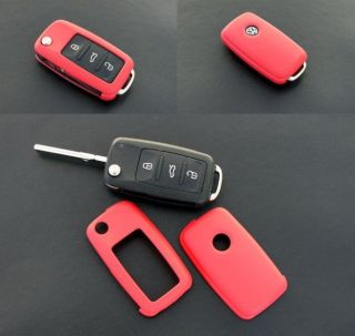 VW SEAT SKODA Remote Flip Key Cover Case Skin Shell Cap Fob Red 