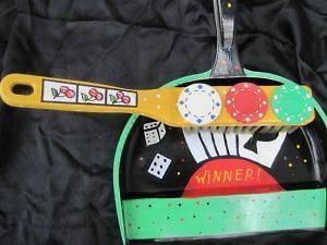Vintage Hand Decorated Casino Game Room Dustpan and table Brush