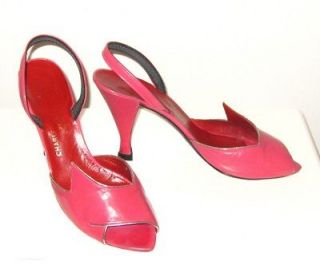 VINTAGE Charles Jourdan 9 9.5 DISCO 70s pink silver slingback sandals 