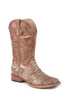 NIB Ladies Roper Brown & Gold Zebra Glitter Foot Cowboy Boots in 