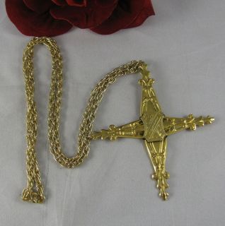 Vintage Freirich Ornate Gold tone Cross Necklace CAT RESCUE
