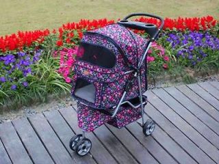 New BestPet 3 Wheels Fashion Flowers Pet Dog Cat Stroller w/RainCover