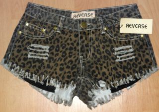 Reverse Womens Cheeky Leopard Print Stretch Denim Shorts**BNWT**​40 