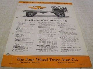 FWD 1931 Model B 3/4 Ton Truck Sales Brochure