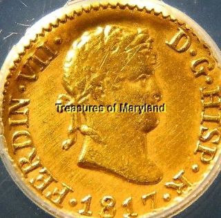 ANACS CERTIFIED EF45 DETAILS 1817 SPANISH GOLD 1/2 ESCUDO