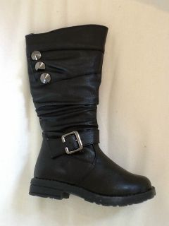 KIDS/GIRLS BLACK 10 INCH HIGH BLACK COMBAT BOOT WITH STUDS AND BUCKLE 