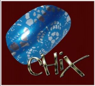 CHIX Nail Wraps LACE Blue Silver Pattern Fashion Fingers Toes Foils 