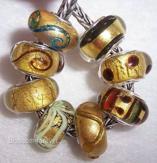   Gorgeous Unique Gold Murano Glass Beads fit European Charm Bracelet
