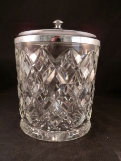   VINTAGE GLASS CRYSTAL BISCUIT BARREL JAR STORAGE POT WITH CHROME LID