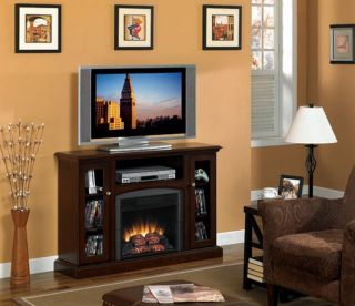 Wood TV Electric Fireplace Heater Media Console Stand Home 