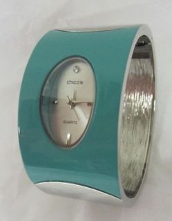 CHICOS KAMBRIA HINGED CUFF WATCH BRACELET SILVER TONE / TEAL NWT $59