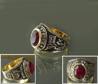   GOLD ELECTROPLATED Simulated RUBY US MARINES CLASS Ring Size 9 13