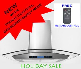    WALL MOUNT RANGE HOOD GLASS AND STAINLESS STEEL WITH SQUARE CHIMNEY