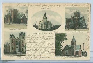1906 CHURCHES, YANKTON, So. Dak. GLITTER POST CARD / BEN FRANKLIN 1 