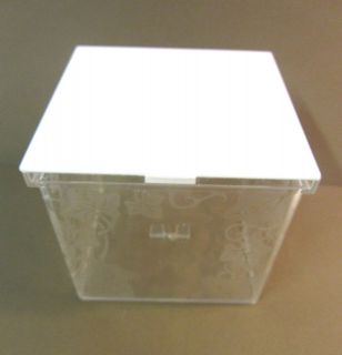 Plastic Q TIP Container Holder Box maybe vintage   Clear w/ Ivy Motif 