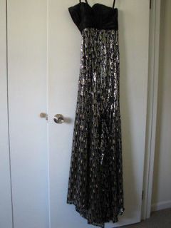 Cire* Black and Gold Sequenced Full Length Prom Dress