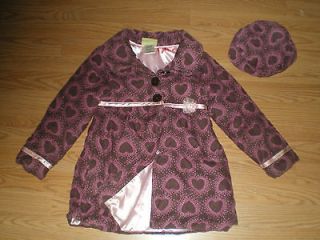   Mack Brown Pink Corduroy Satin Heart Floral Jacket Coat/Hat Girls 6 A+