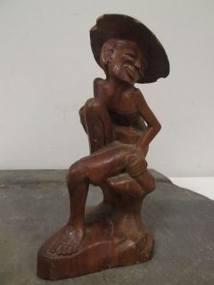 Heavy Wooden Chinese Fisherman Decorative Collectible Figurine