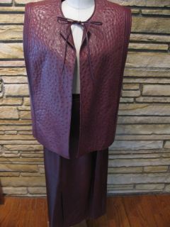 Amen Wardy Ostrich Leather Skirt Suit Sz 6 Burgundy Vest Aspen