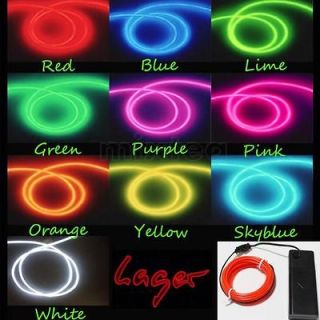   3M EL Wire Neon Light Rope for Party Car Decorati + BATTERY PACK