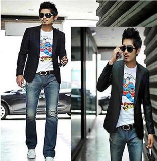 Fashion Stylish Men Korean Style Black Slim Fit Coat Jacket Casual 