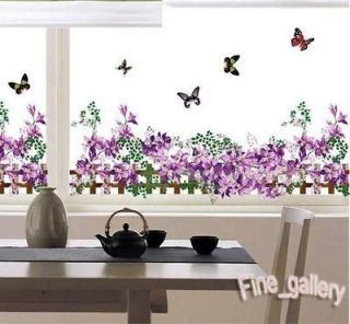 Purple Flowers Fence Removable Wall Vinyl Decal Art DIY Home Decor 