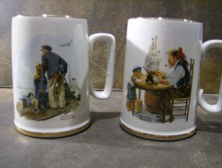 Pair of Vintage 1985 Norman Rockwell Coffee Tea Mugs Cups. EUC!