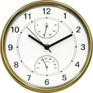Brass Wall Clock With Thermometer Hygrometer Contemporary Design New
