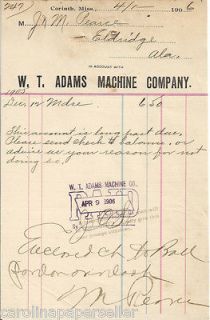 1906 W.T. Adams Machine Company, Corinth Mississippi Statement