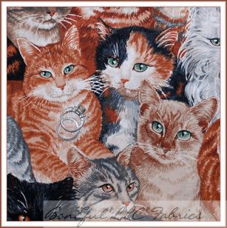 BonEful Fabric FQ Concord Kesslers Kitty Cat Persian Tabby Breed B&W 