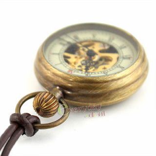 Vintage Pure Copper Steampunk Gold Mechanical Transparent Pocket Watch 