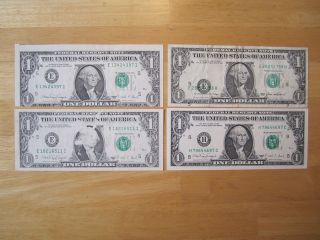 Lot of (4) U.S. Currency Notes, (3) error notes and (1) radar note