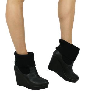   (Black) HIGH HEELED KNITTED ANKLE BOOTS   Wedges/Converse/Van Style