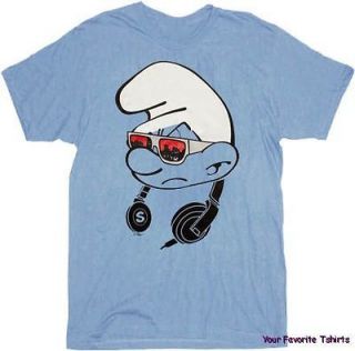 Licensed Smurfs Cool Headphones With Shades Adult Shirt