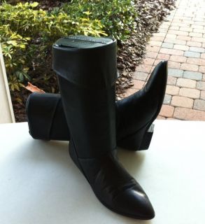 MR. SHOES Black Calf Leather Cuff Mid High Boots Womens 6 M