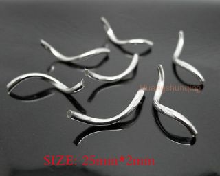  Curved Tube Silver Plated Copper Spacer Beads 25mm Jewelry Findings