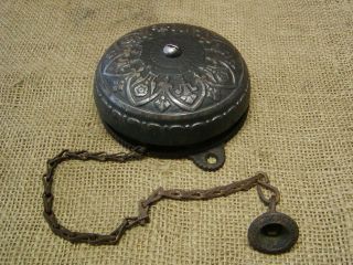 Vintage 1874 Mechanical Door Bell w Matching Knob Iron Antique Old 