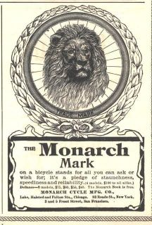 1896 ad f monarch bicycle crescent western wheel works