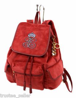 NWT JUICY COUTURE Velour Red All Hail Trinity Crystal Charms Backpack