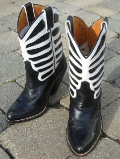black white cowboy western leather boots sz 5 md in Spain Beverly 