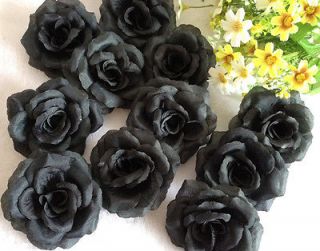 100X Black Roses Artificial Silk Flower Heads For Brooches Clips 