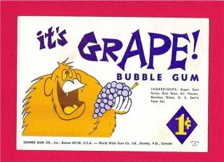 Cramer Grape Bubble Gum 1 Cent Vending Machine Sign