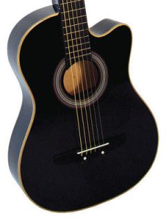 NEW Crescent Beginners BLACK Cutaway Acoustic Guitar+PICK+STRING 