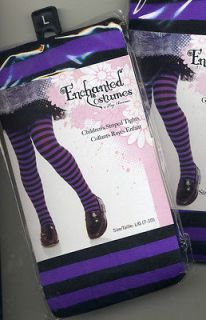 LA 4710 Child Tights Opaque Stripes Pantyhose Purple & Black Girl Size 
