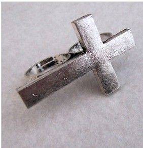   Fashion Ladys Anti Silver Tone Two Fingers Cross Double Circle Rings