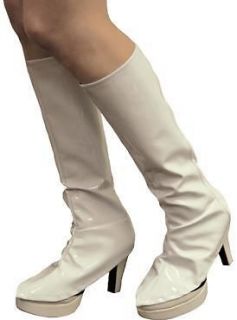 LADIES COSTUME 60S 70S TWIGGY KNEE HIGH WHITE GOGO BOOT COVERS SHINY 